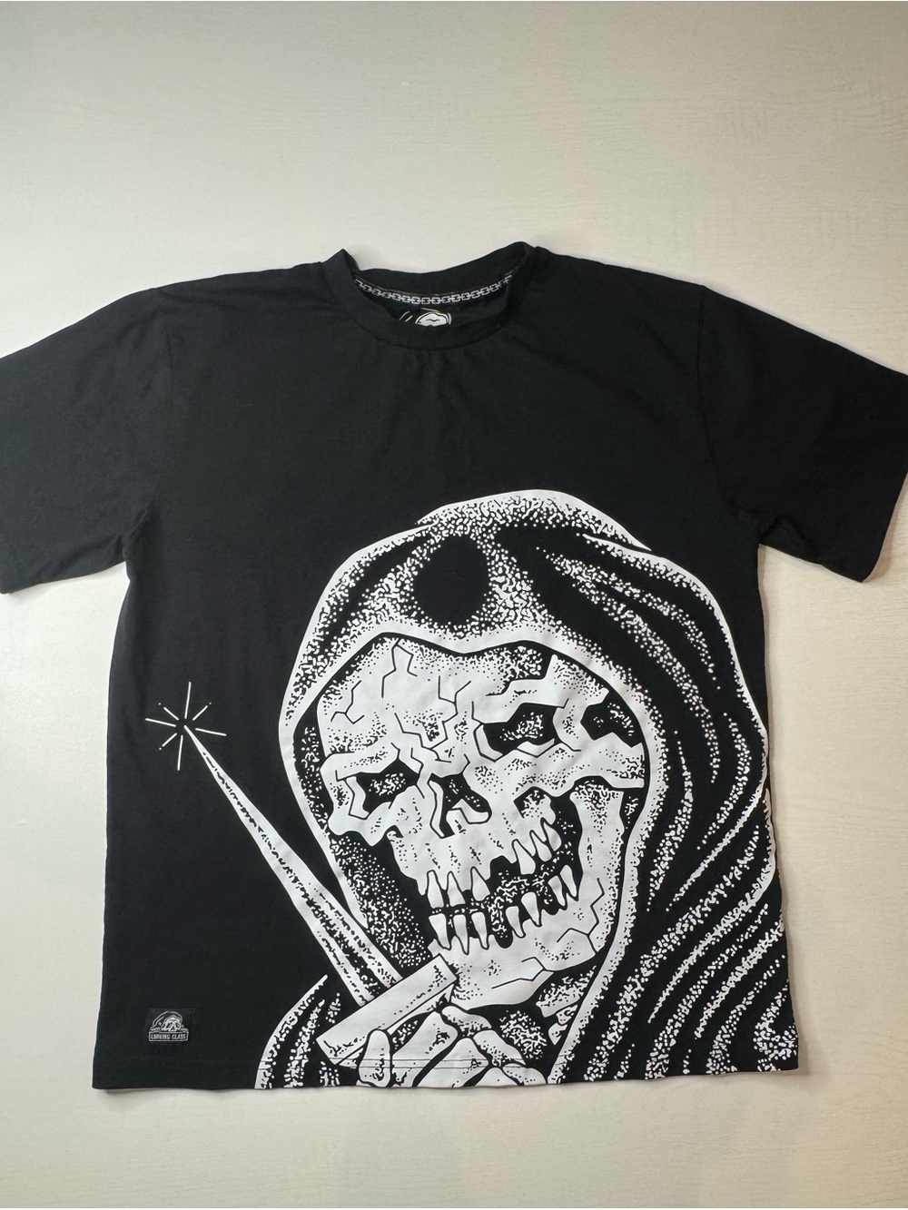 Black Graphic Skull Hooded Reaper Short Sleeve Tee